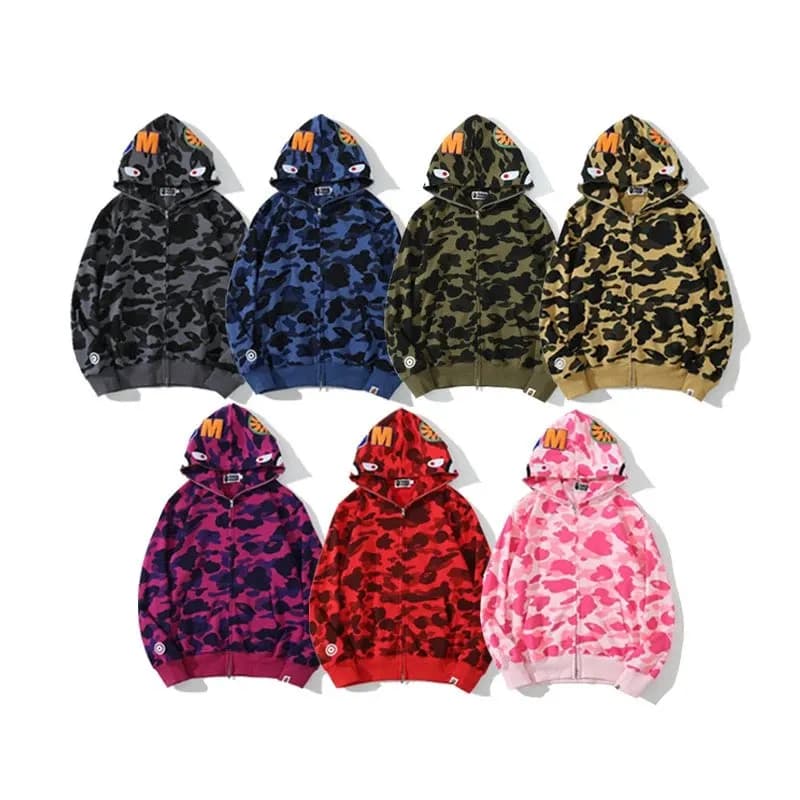 [bap e]Shark autumn hooded sweatshirt men's youth cardigan zipper embroidered jacket (2)