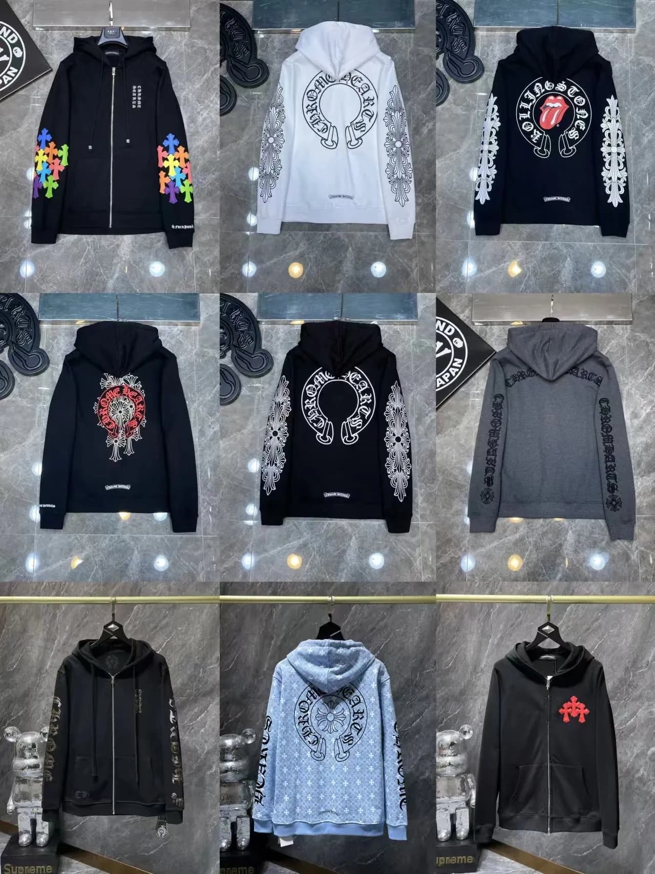 24SS Croop High Version Horseshoe Pattern Sanskrit Classic Hoodie Men's and Women's  (9)